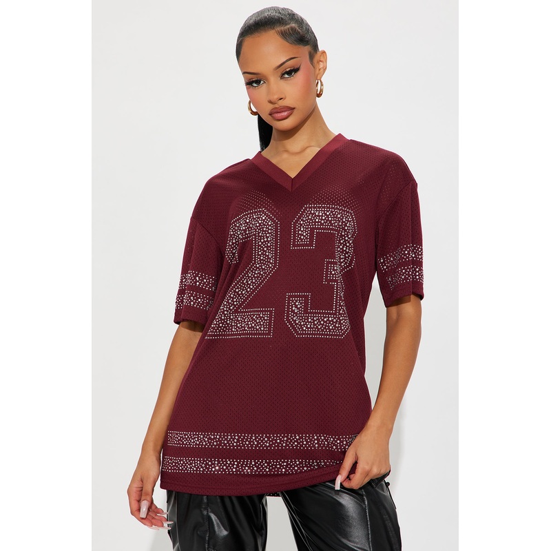 23 Rhinestone Jersey Tee – Burgundy