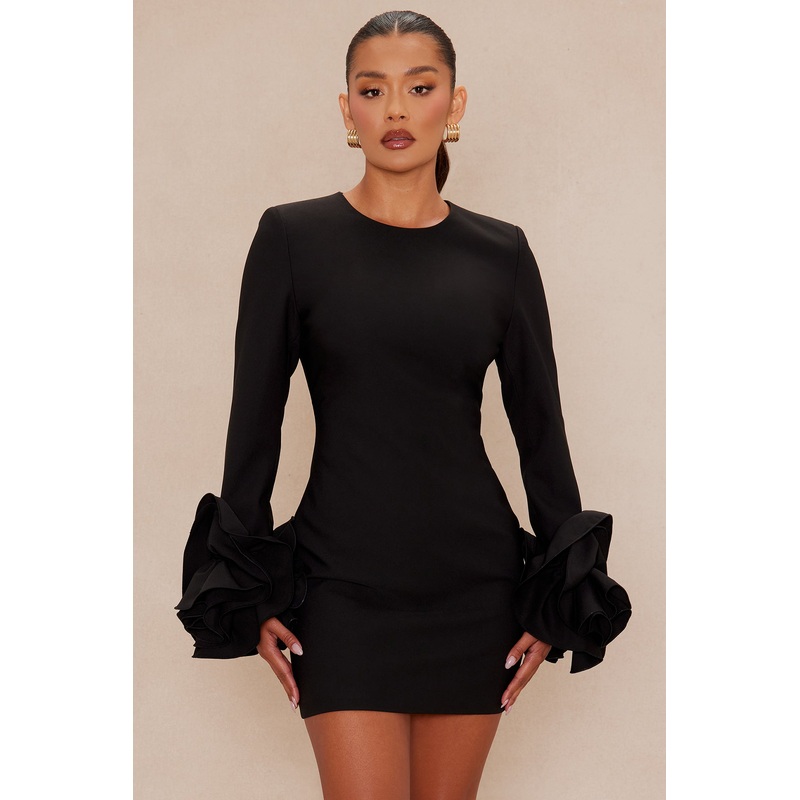 Amora Long Sleeve Mini Dress – Black