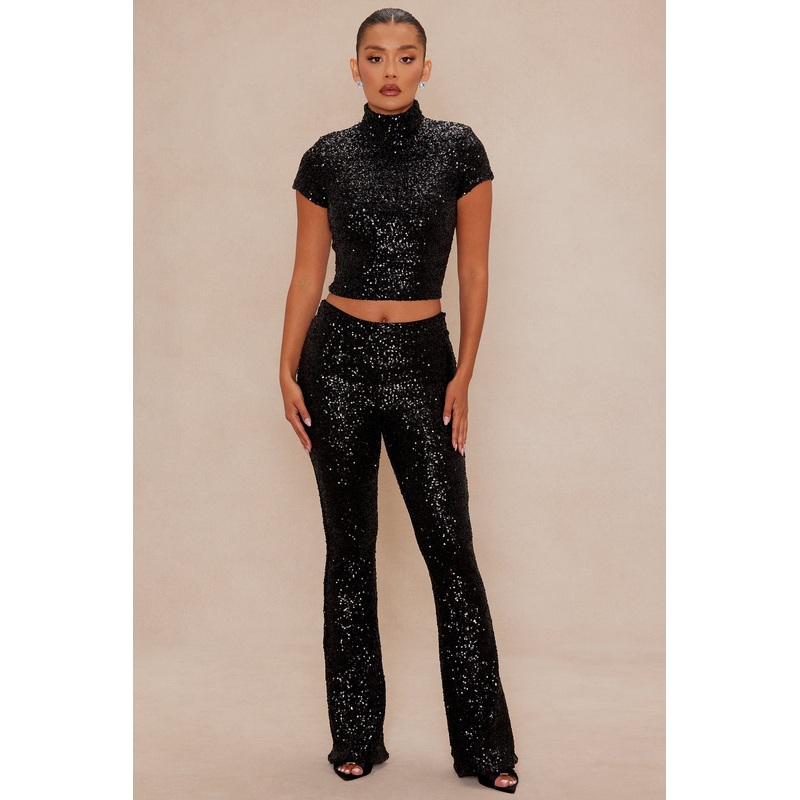 Azalea Sequin Flare Pant – Black
