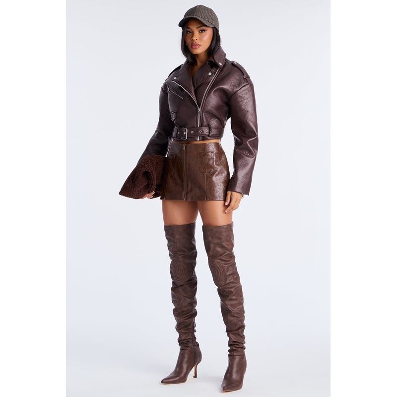 Denise Faux Leather Mini Skirt – Brown