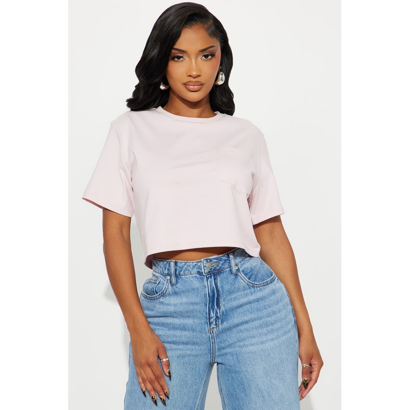 Elisa Relaxed Crop Tee – Light Pink