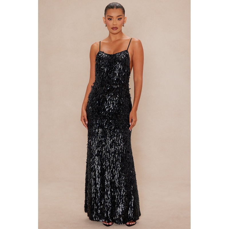 Emilee Sequin Backless Maxi Dress – Black