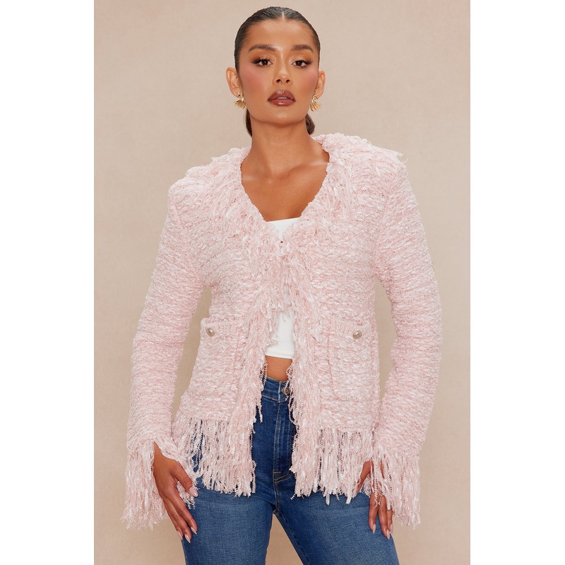 Gemma Frayed Cardigan – Light Pink