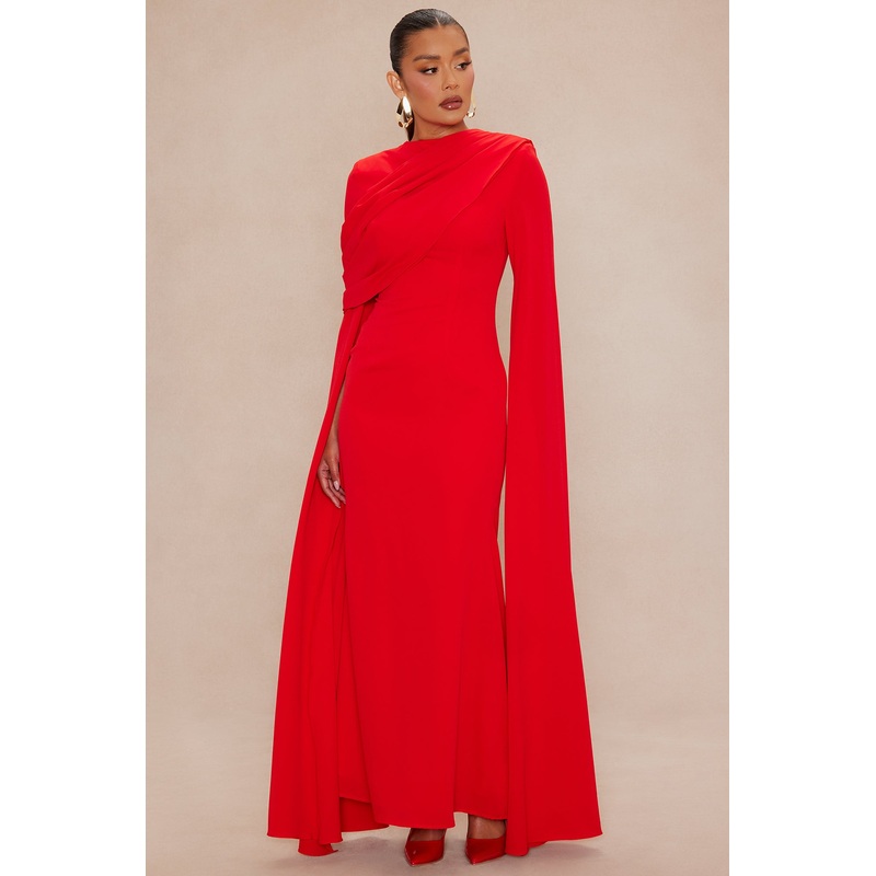 Vienne Draped Chiffon Maxi Dress – Red