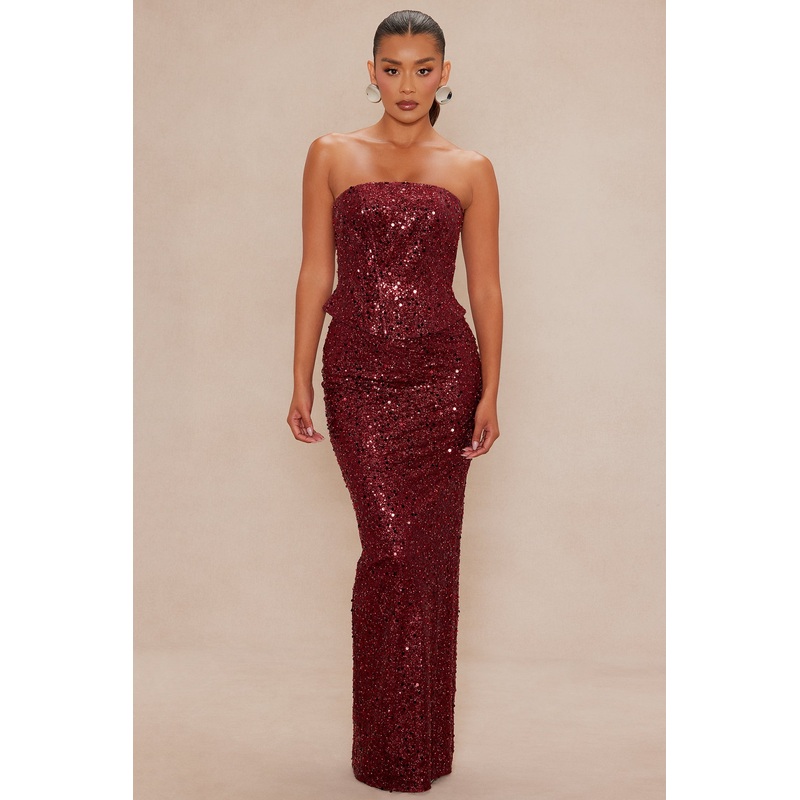 Whimsical Beauty Sequin Skirt Set – Burgundy