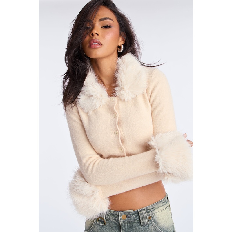 Winter Charm Faux Fur Cardigan – Cream