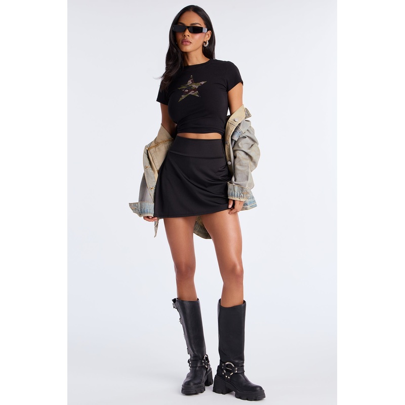 Wionna High Shine Hidden Pocket Tennis Mini Skort – Black