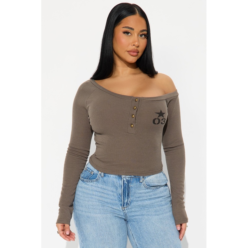 All Star 03 Ribbed Off Shoulder Baby Tee – Olive