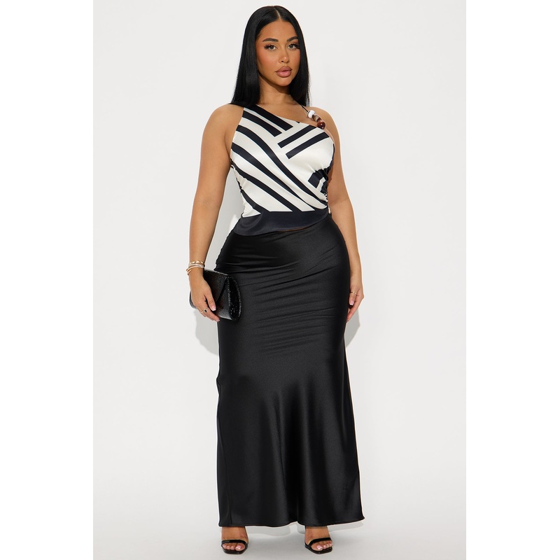 Aurora Satin Maxi Skirt – Black