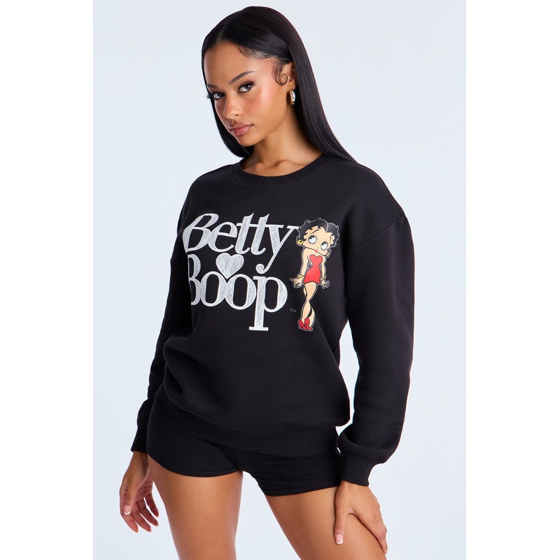 Betty Boop Lace Crew Neck Sweatshirt – Black