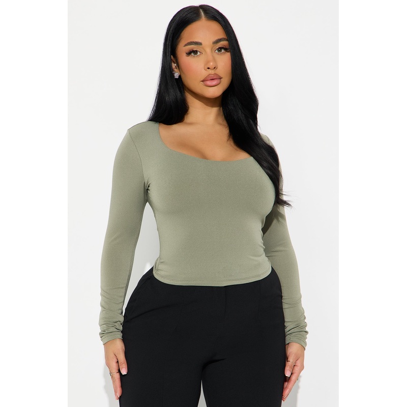 Blair Double Lined Seamless Long Sleeve Top – Military Green