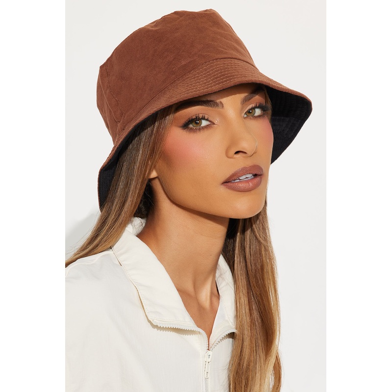 Central Park Faux Suede Bucket Hat – Dark Brown