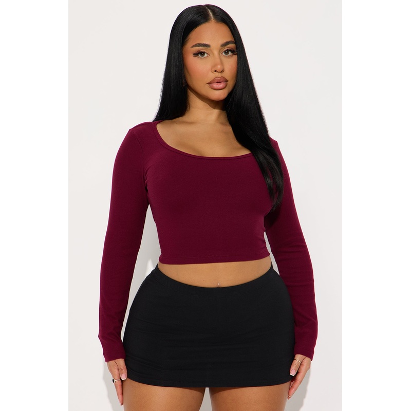 Gia Scoop Neck Double Lined Top – Burgundy