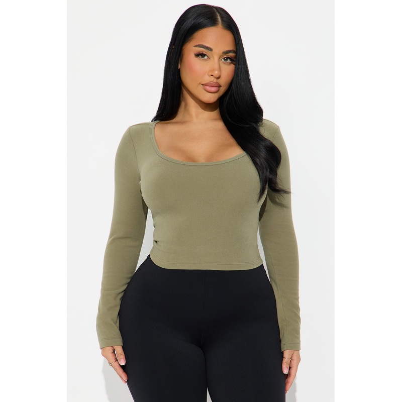 Gia Scoop Neck Double Lined Top – Military Green