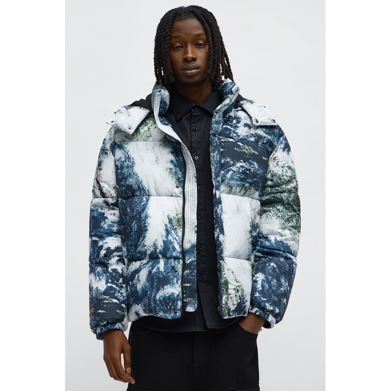 Hooded Planet Earth Puffer Jacket – Multi Color