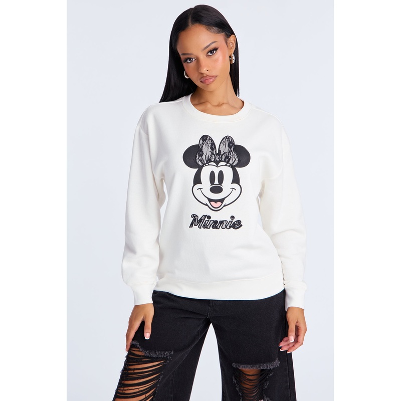 Minnie Mouse Lace Fleece Crew Neck Sweatshirt – Cream