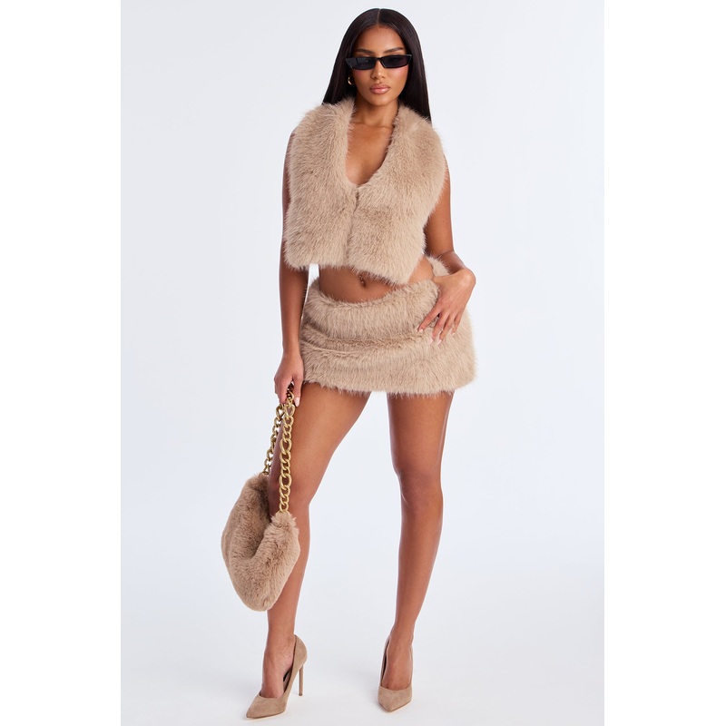 The Way You Feel Faux Fur Skirt Set – Taupe
