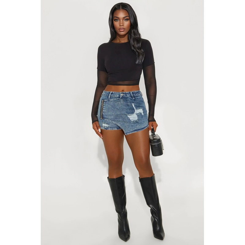 Too Late Denim Wrap Skort – Dark Wash