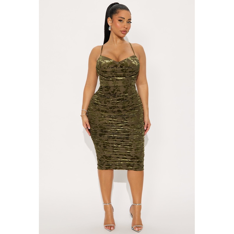 Vixen In Action Floral Midi Dress – Olive