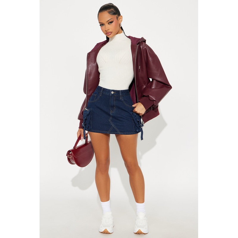 When I’m Ready Cargo Denim Mini Skirt – Dark Wash