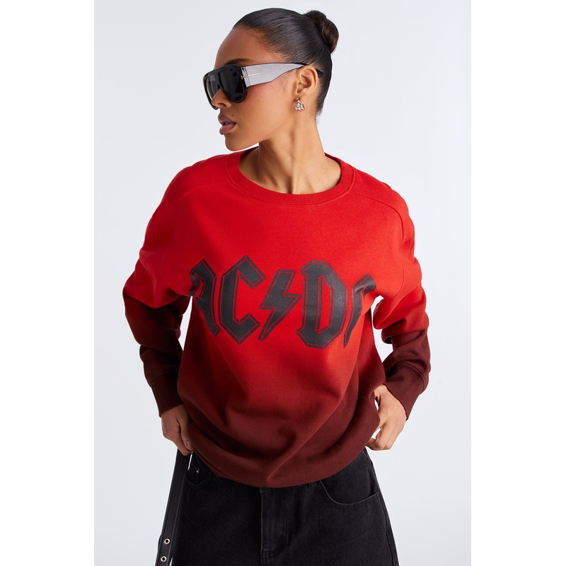 ACDC Ombre Fleece Crew Neck Sweatshirt – Red/Black
