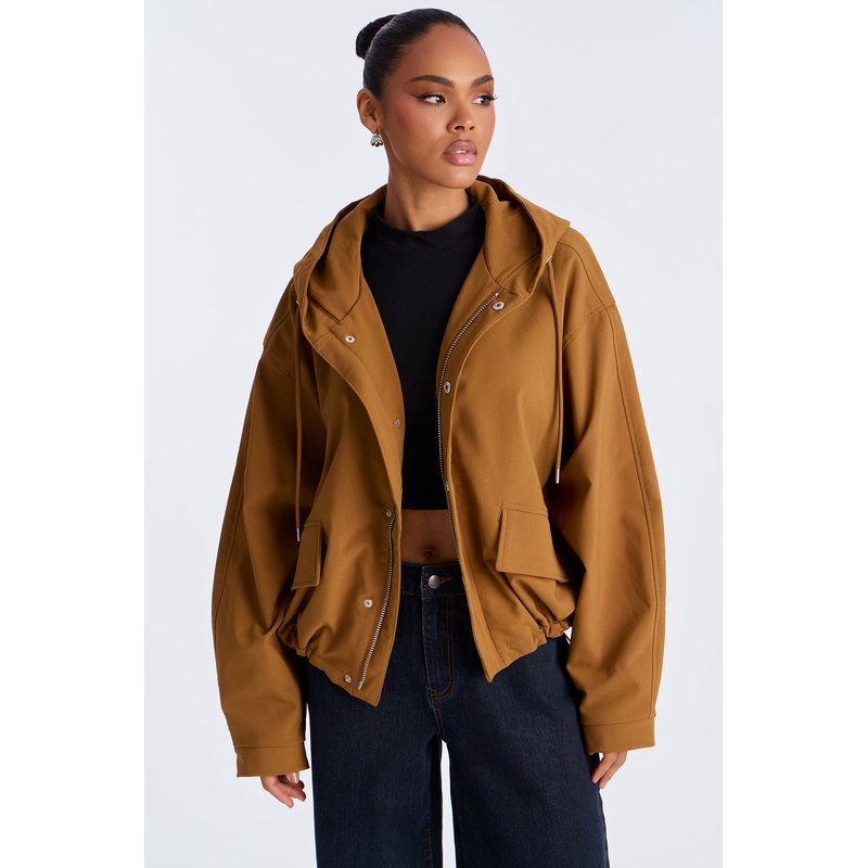 Aiden Nylon Blend Hooded Jacket – Cognac