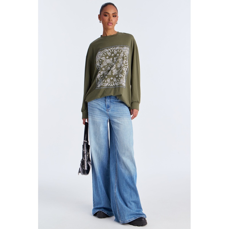 Bandana Babe Long Sleeve Crew Neck Tshirt – Dark Olive