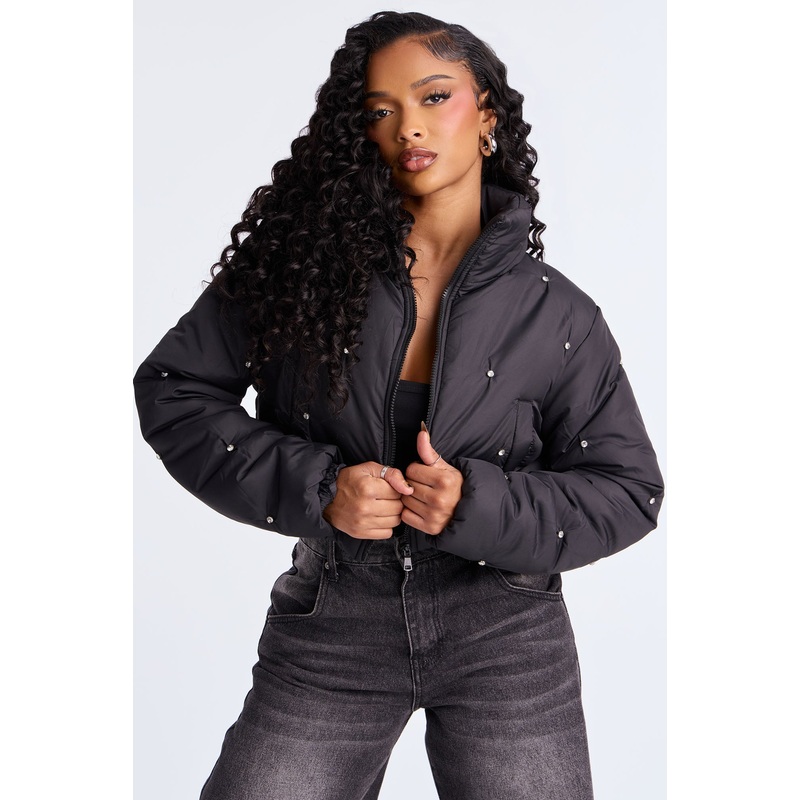 Beneath The Sky Cropped Puffer Jacket – Black