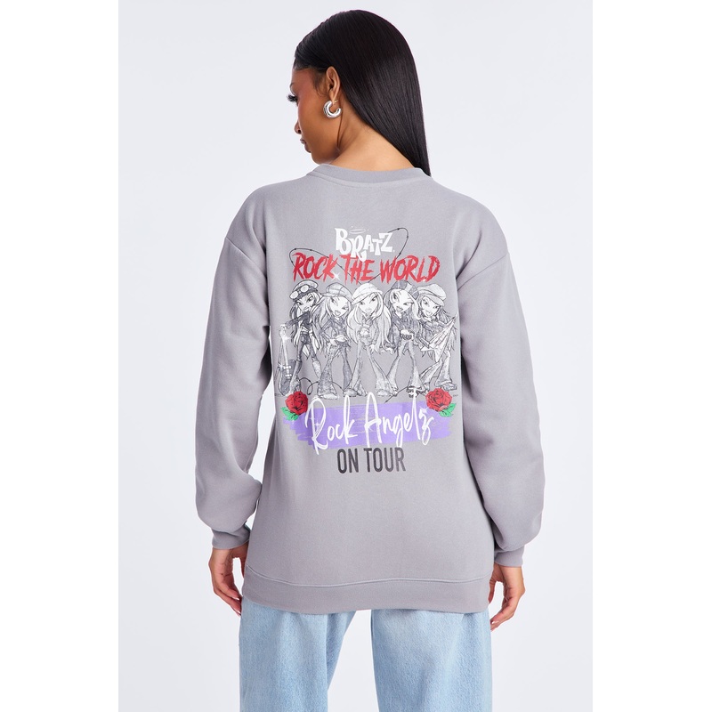 Bratz Crew Fleece Sweatshirt With Rhinestones – Charcoal