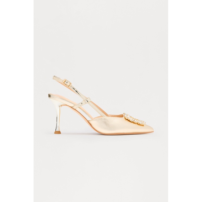 Cecilia Rhinestone Slingback Pumps – Gold