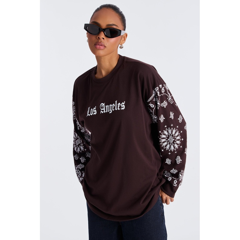 City of Angels Bandana Oversize Long Sleeve Crew Neck – Chocolate