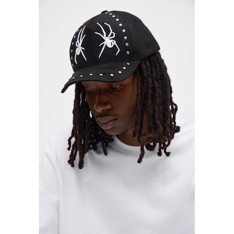 Crawler Studded Faux Suede Structured Snapback Hat – Black