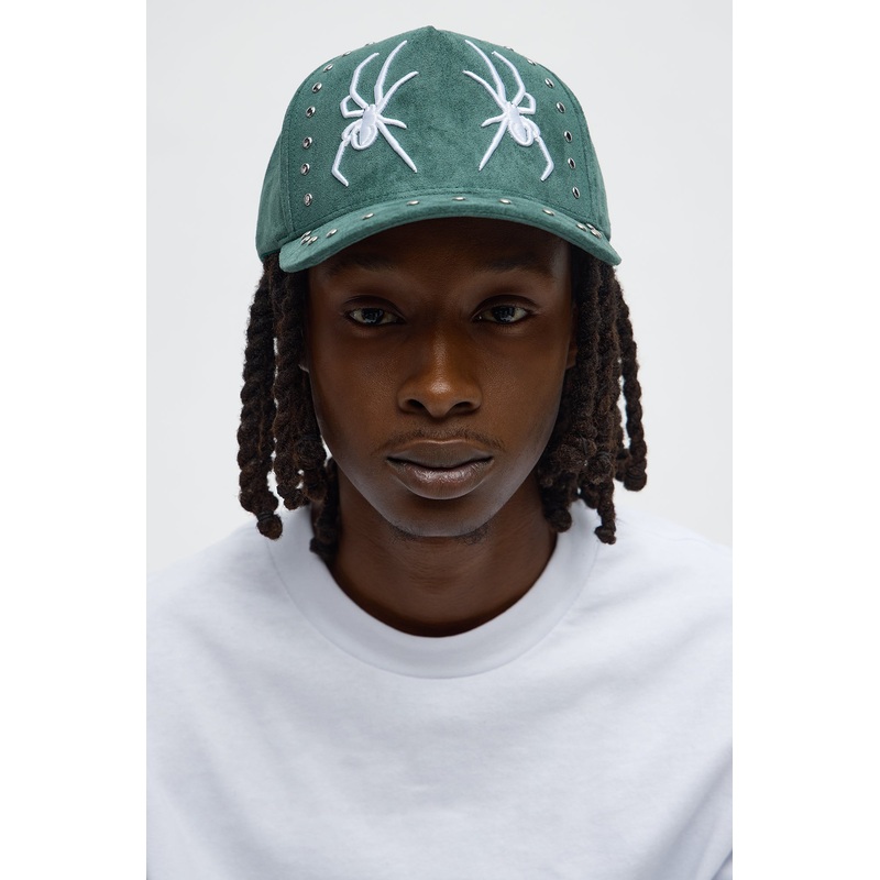 Crawler Studded Faux Suede Structured Snapback Hat – Green