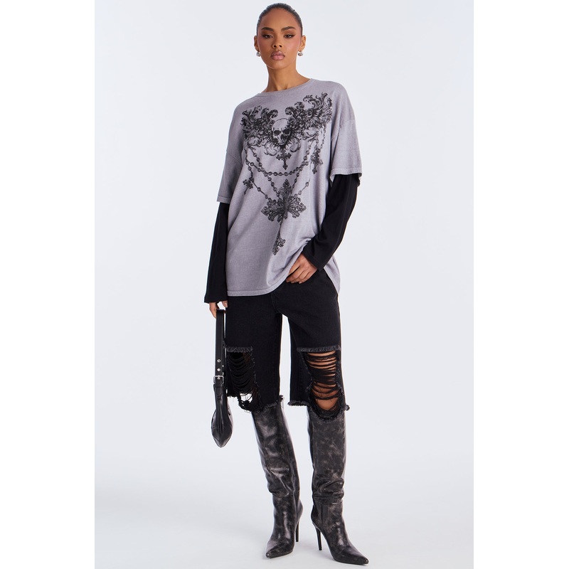 Heavy Aura Washed Long Sleeve Tee – Grey
