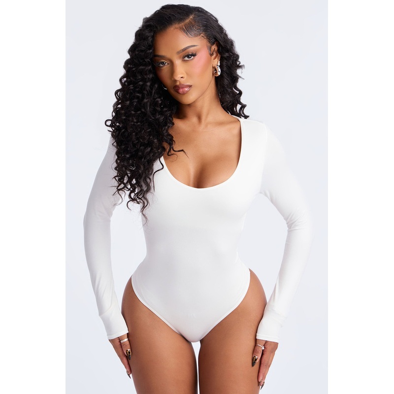 Josie Double Lined V Neck Long Sleeve Bodysuit – Off White