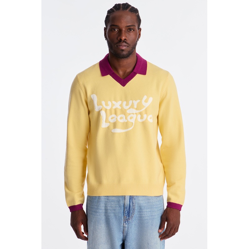 Luxury League Lightweight Knit Long Sleeve Polo – Yellow