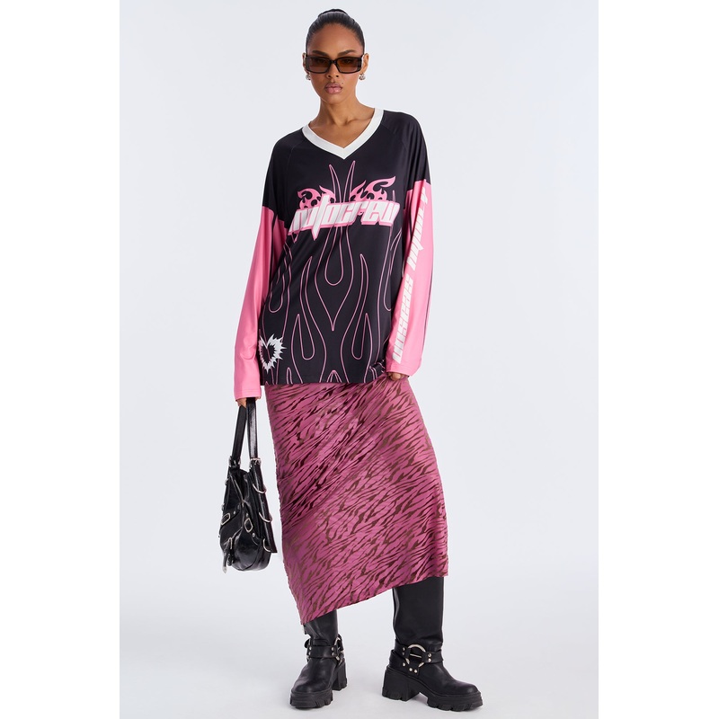 Moto Crew Jersey Tee – Black/Pink