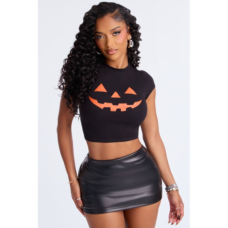Pumpkin Face Baby Tee – Black