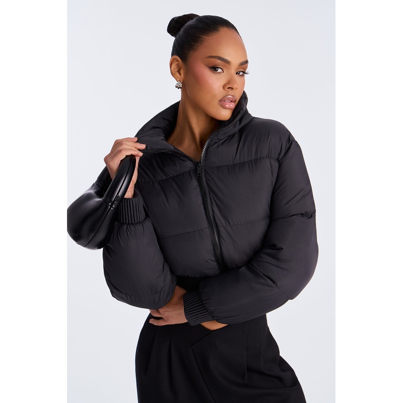 Raquel Cropped Puffer Jacket – Black