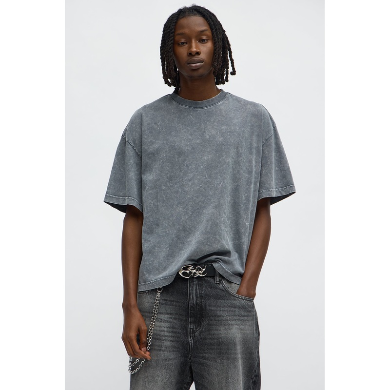 Tinted Acid Wash Boxy Cropped Heavyweight Short Sleeve Tee – Grey