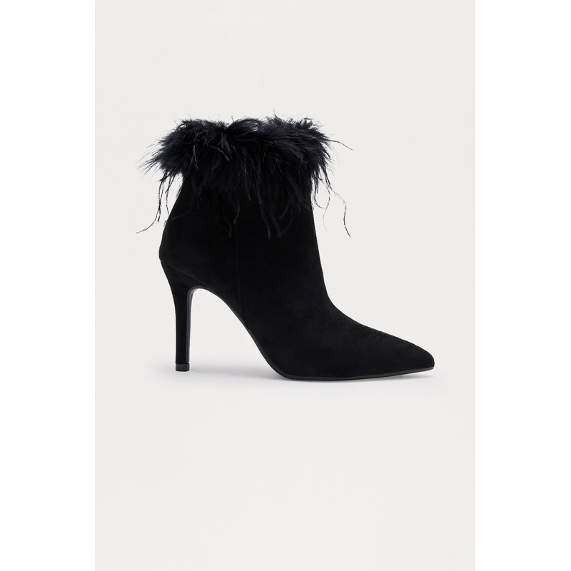 Waverly Feather Trim Booties – Black