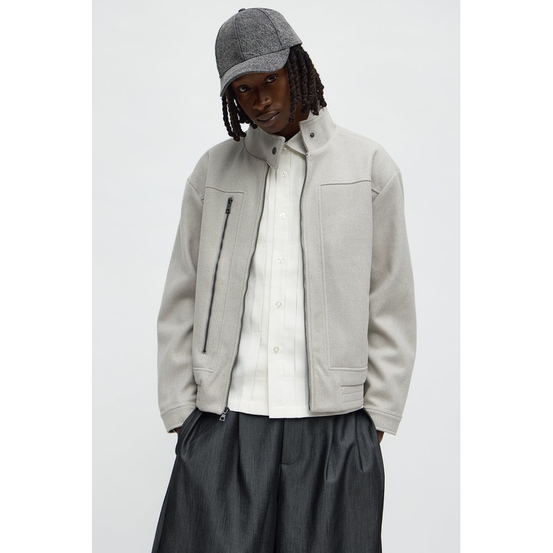 Zipper Detailed Bomber Jacket – Grey