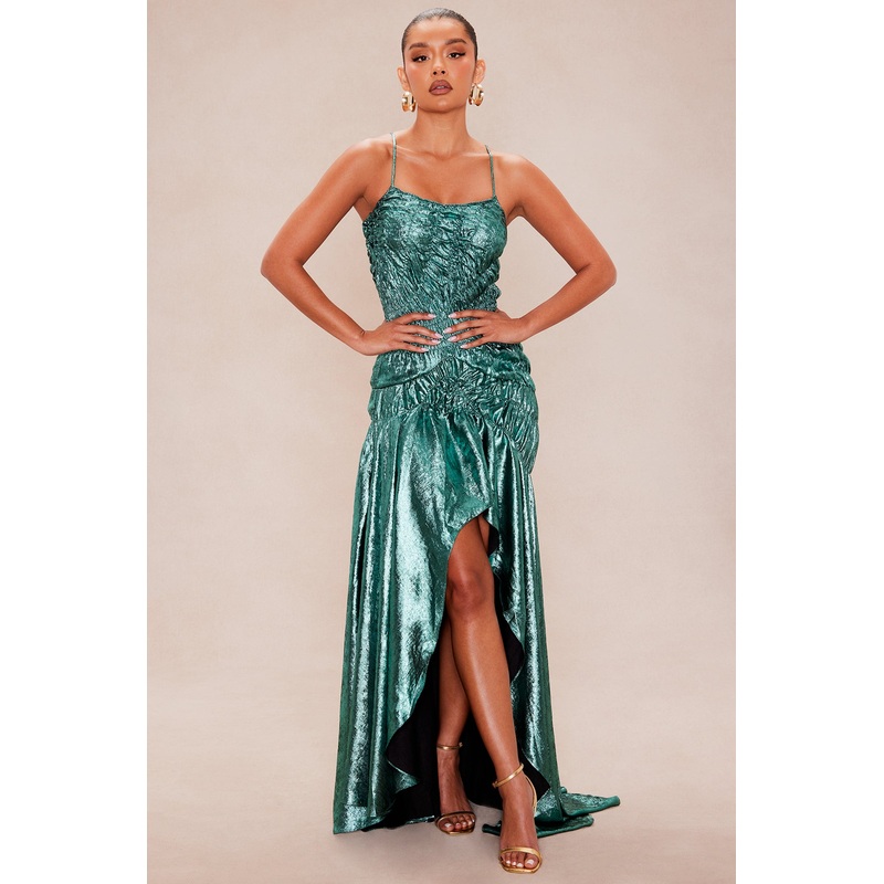 Ariella Ruched Satin Maxi Dress – Aqua