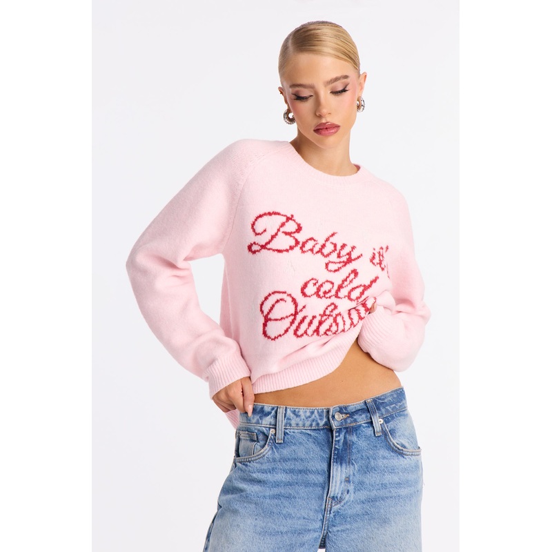 Baby It’s Cold Outside Sweater – Pink/combo