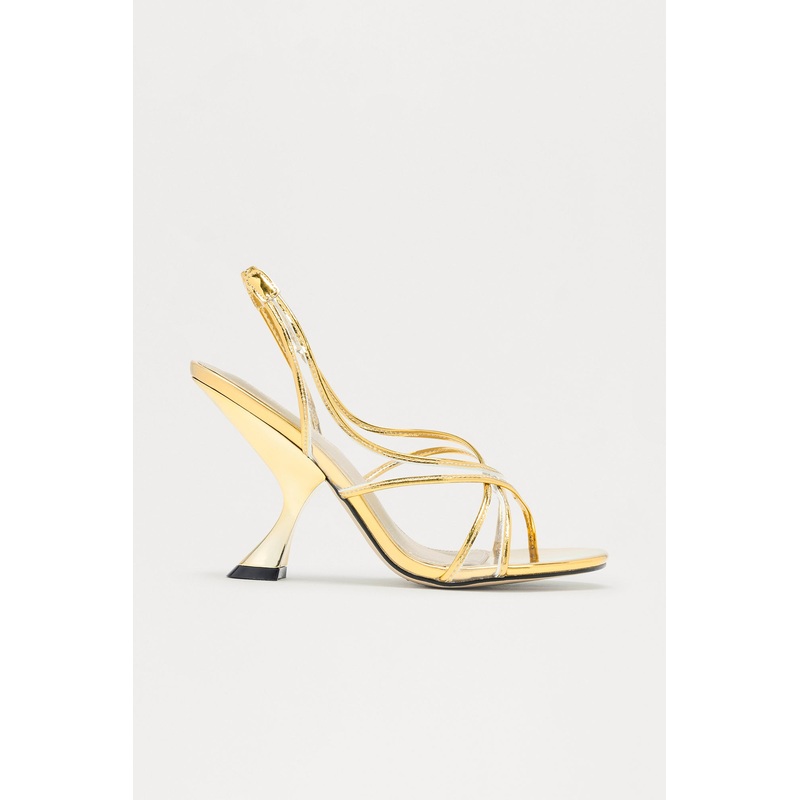 Calla Faux Patent Slingback Heels – Gold