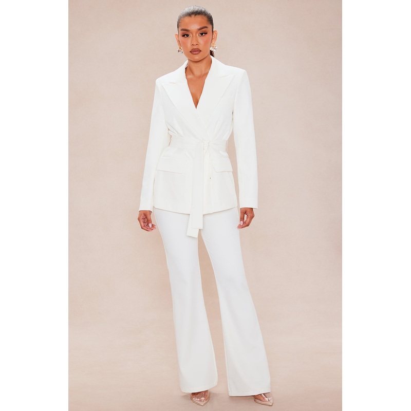 Raeline Tie Waist Blazer Pant Set – Cream