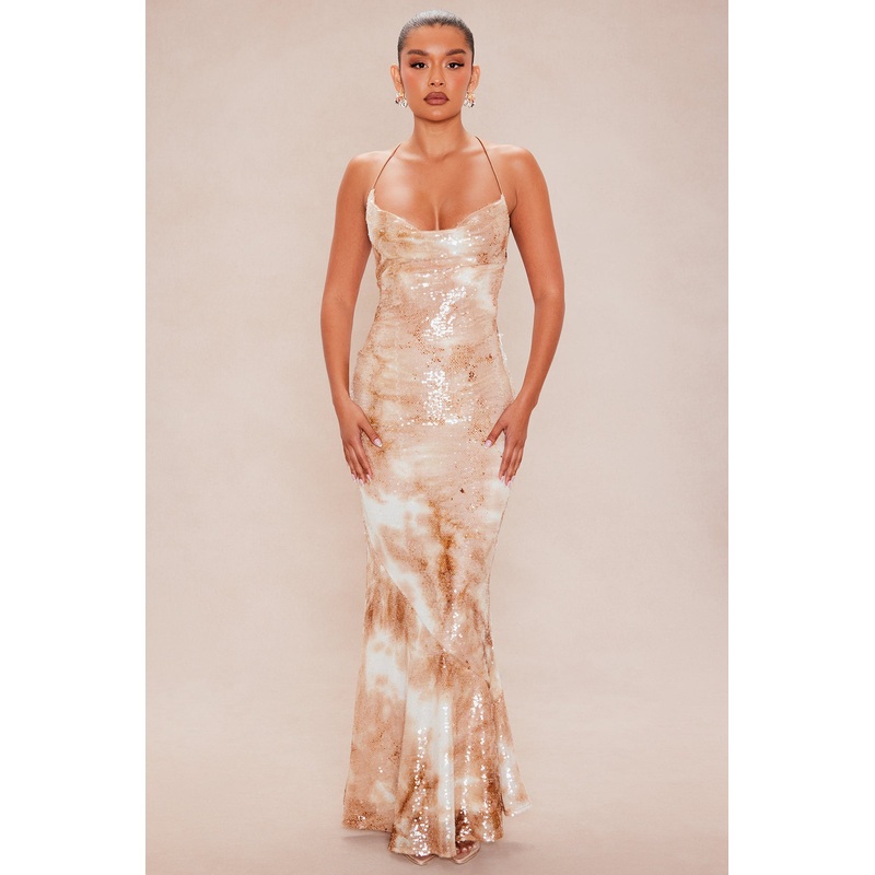 Seraphina Sequin Maxi Dress – Brown/combo