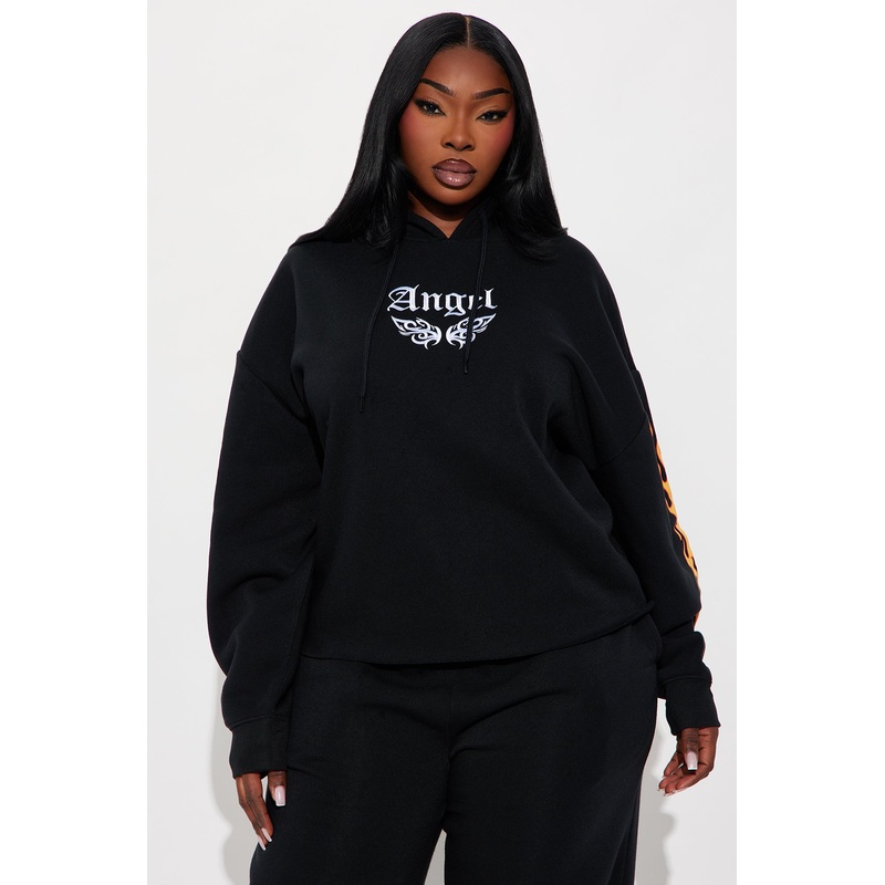 Angel With Flames Cropped Sweatshirt – Black