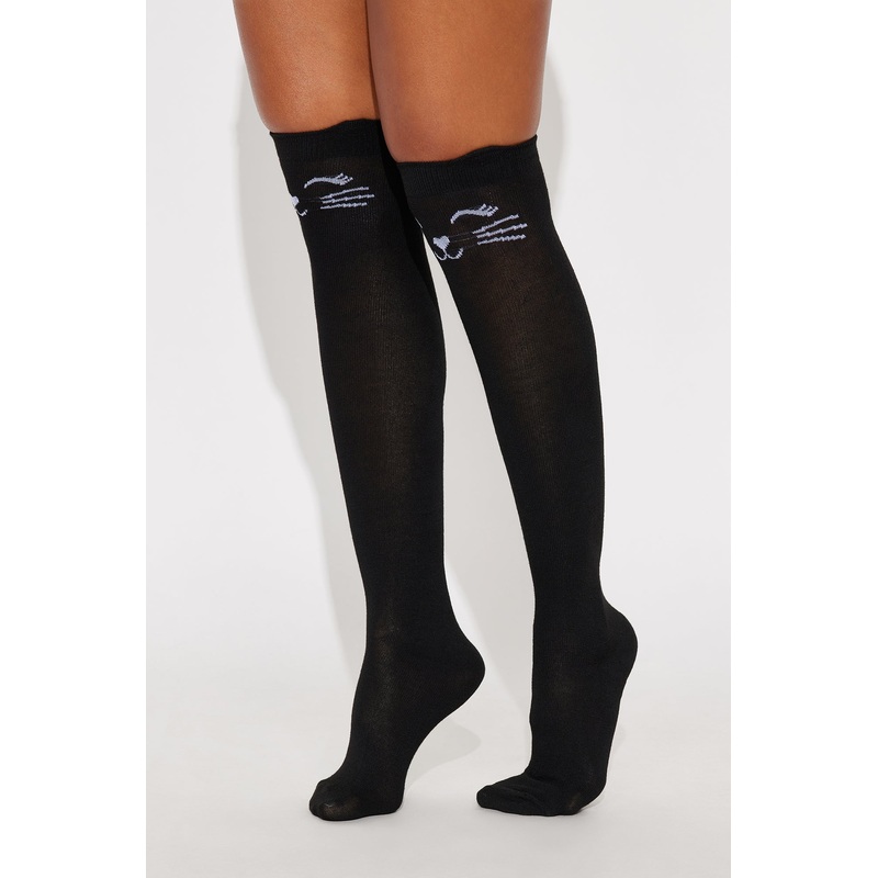 Are You Kitten Me Knee High Socks – Black