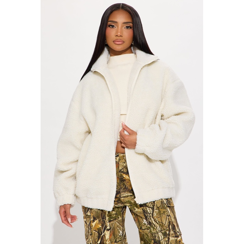 Amour Zip Up Sherpa Jacket – Cream/combo